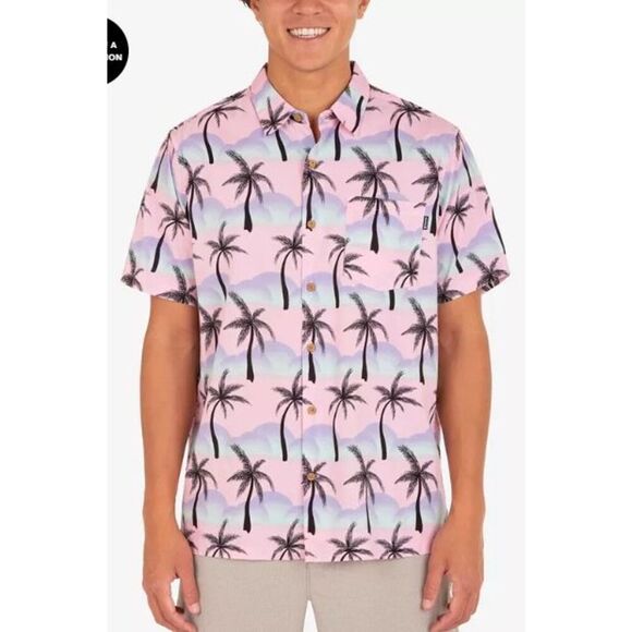 Hurley Men's Rincon‎ Print Short Sleeve Button-Up Shirt Large Hawaiian Tropical - Picture 1 of 7